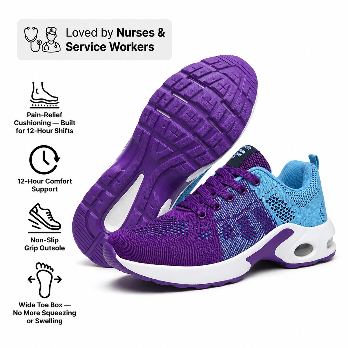 Red Orthoshift supportive pain relief shoes – orthopaedic work shoes for long shifts, cushioned trainers for foot pain and workdays