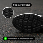 Close-up of the slip-resistant outsole on Orthoshift orthopaedic work shoes – non-slip pain relief shoes for wet and smooth floors