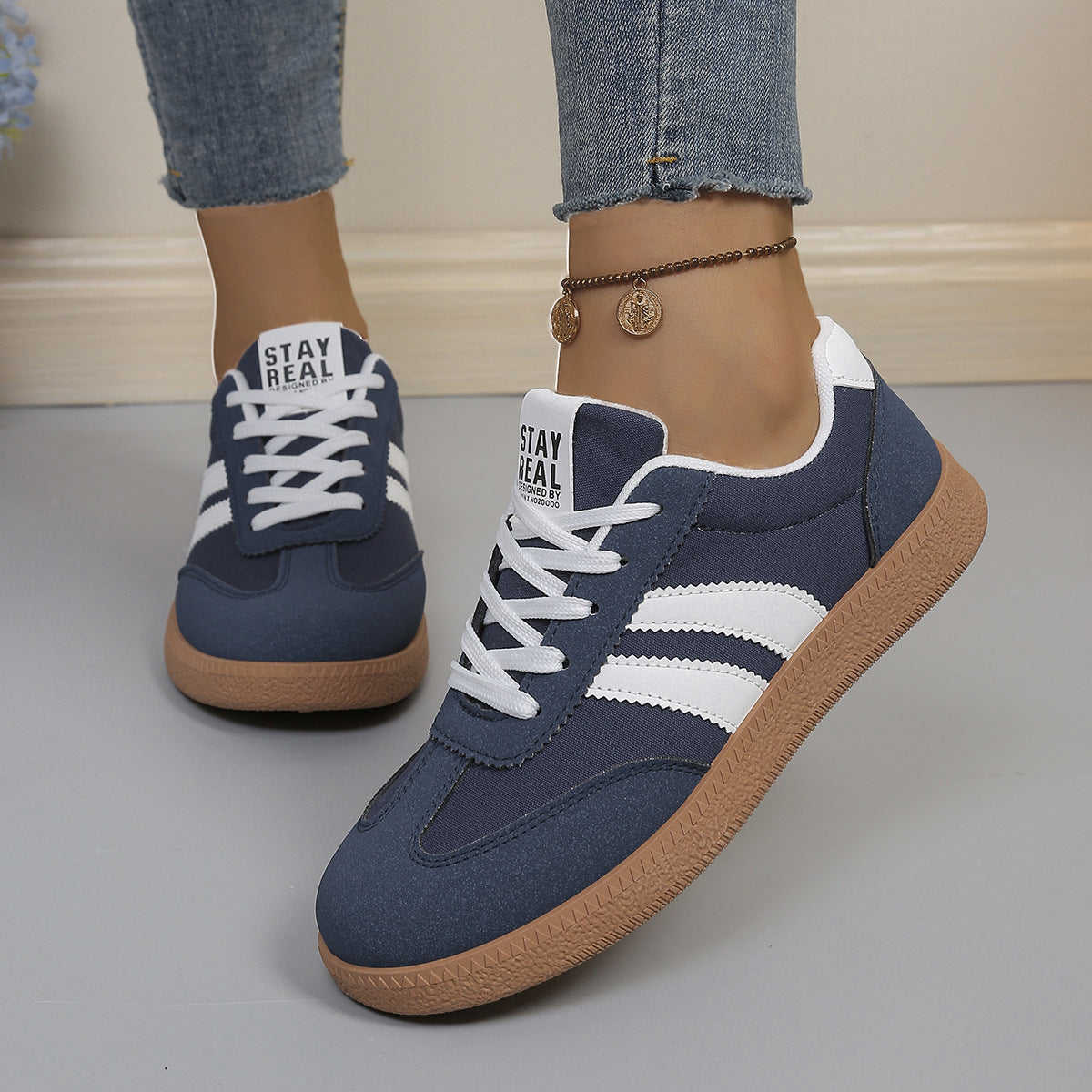 Polly | Striped Suede-Look Trainer