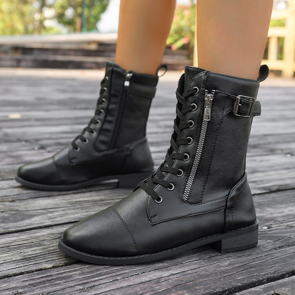 Agnes | Lace-Up Buckle Ankle Boot