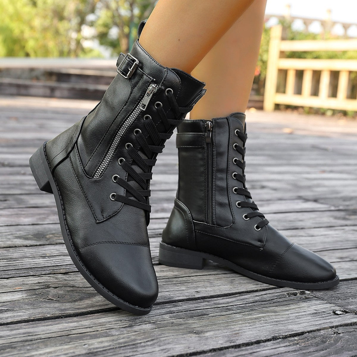 Agnes | Lace-Up Buckle Ankle Boot