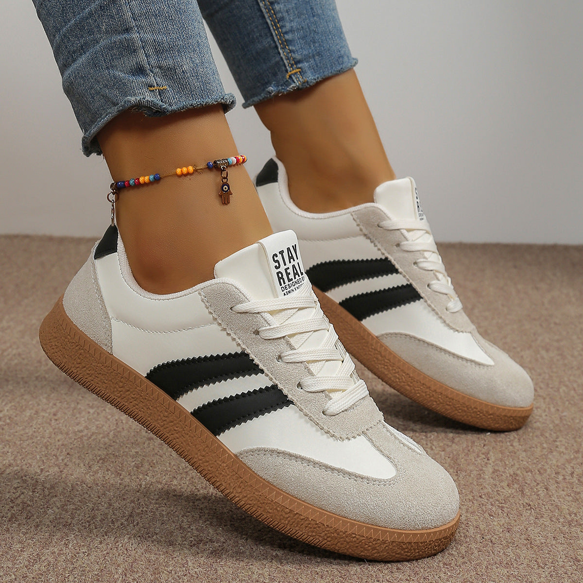 Polly | Striped Suede-Look Trainer