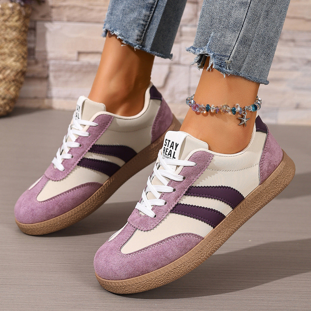 Polly | Striped Suede-Look Trainer