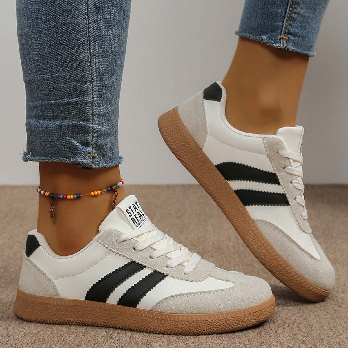 Polly | Striped Suede-Look Trainer