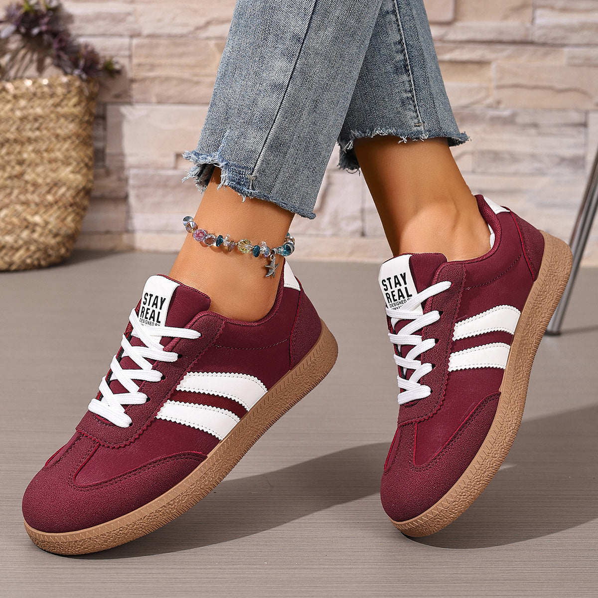 Polly | Striped Suede-Look Trainer