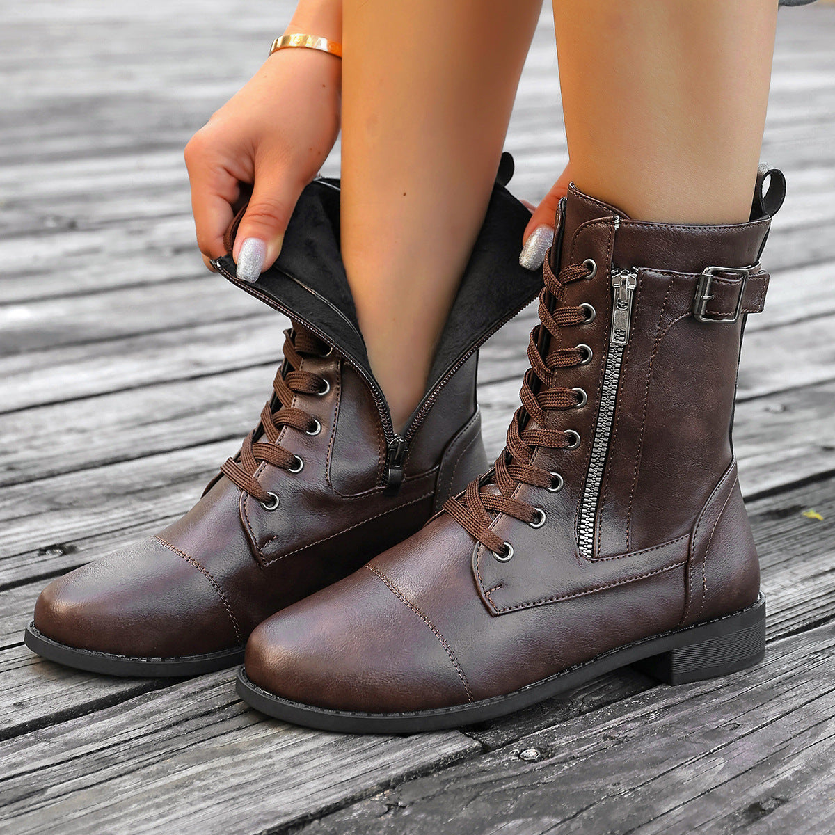 Agnes | Lace-Up Buckle Ankle Boot