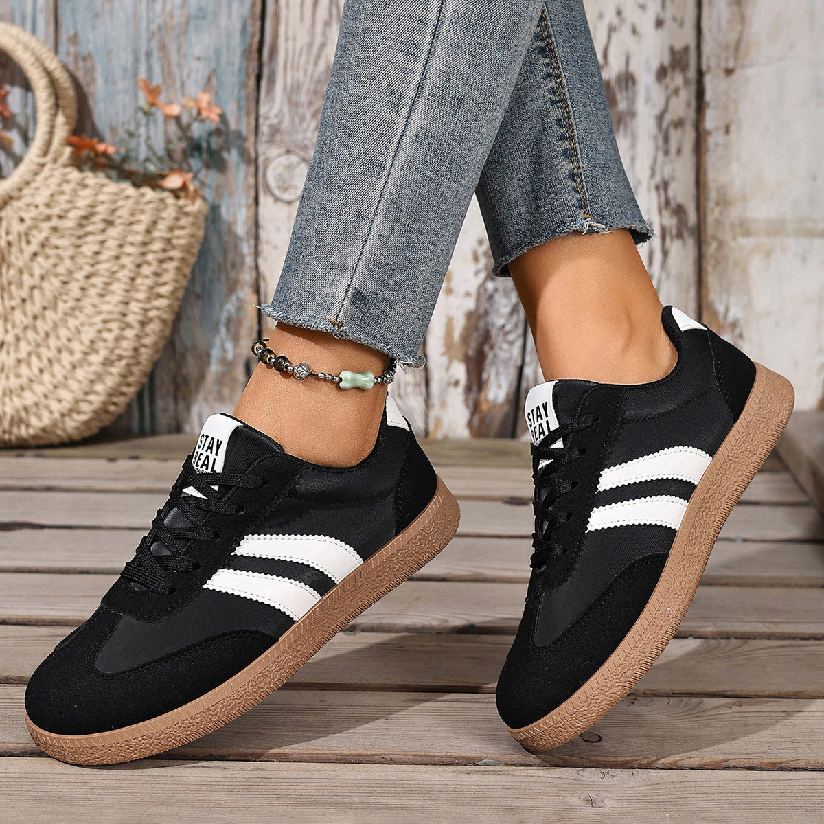 Polly | Striped Suede-Look Trainer