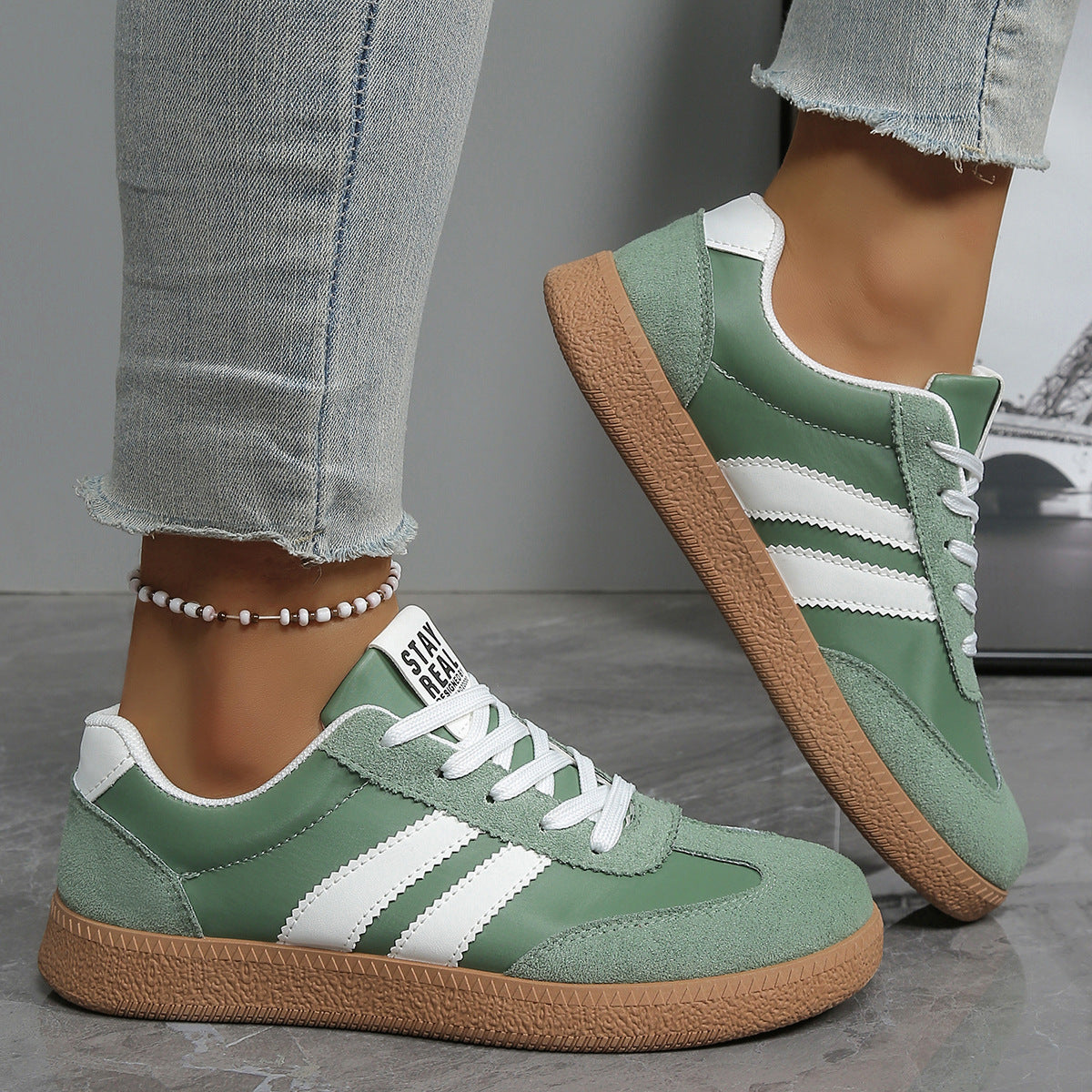 Polly | Striped Suede-Look Trainer