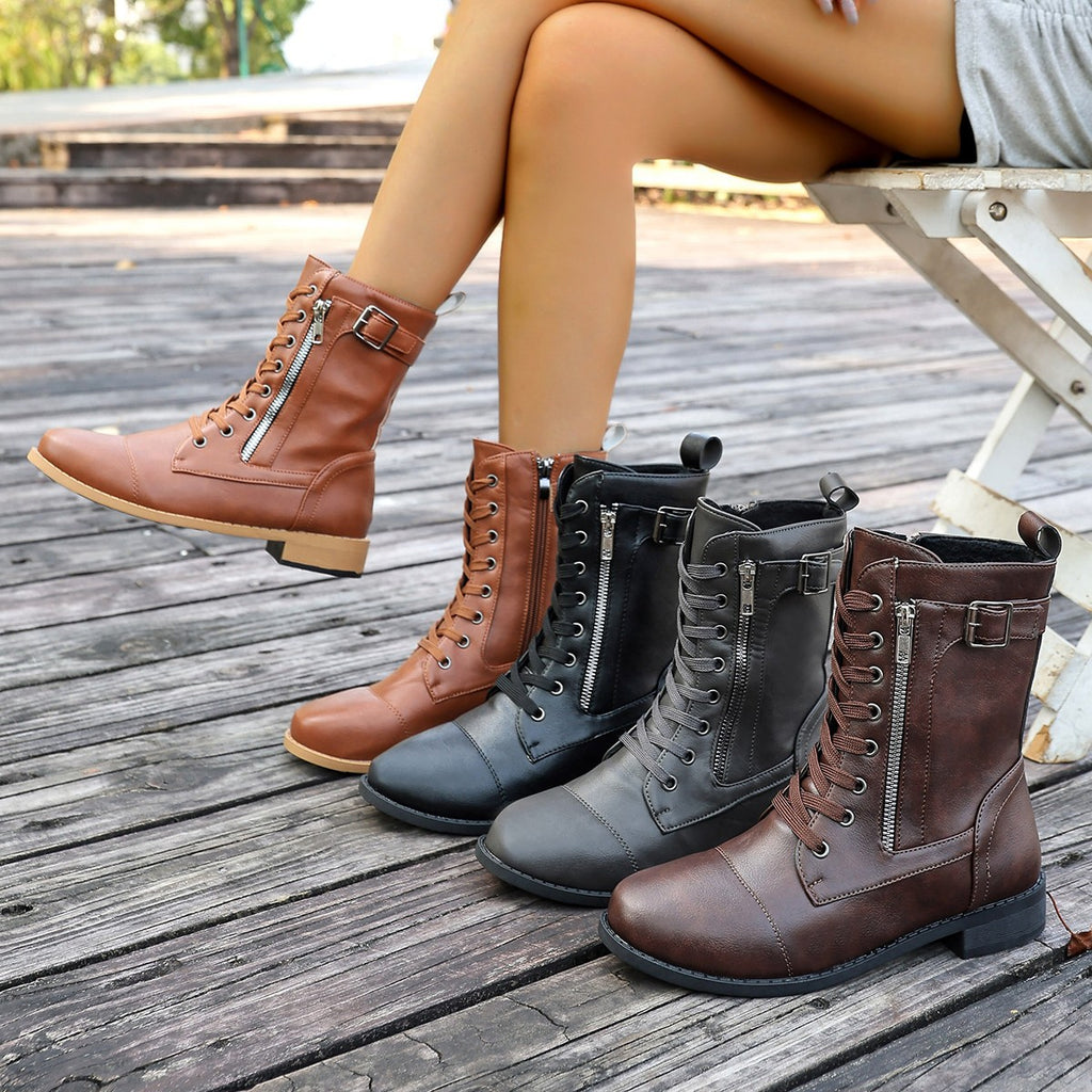 Agnes | Lace-Up Buckle Ankle Boot