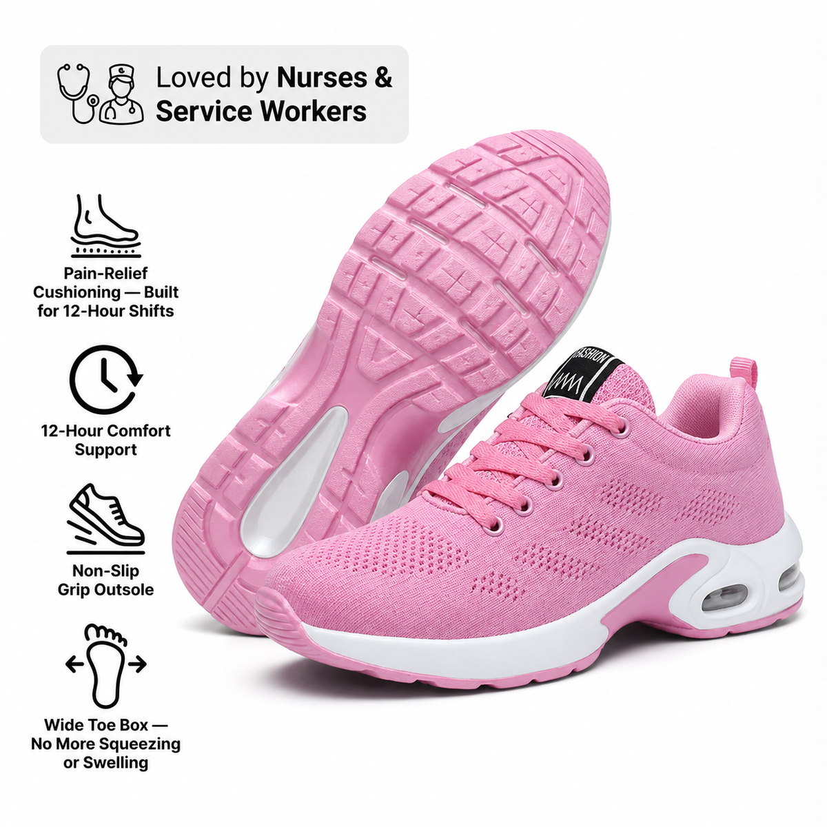 Pink Orthoshift orthopaedic shoes for women – pain relief shoes with cushioned arch support for foot pain, ladies comfort shoes for long shifts