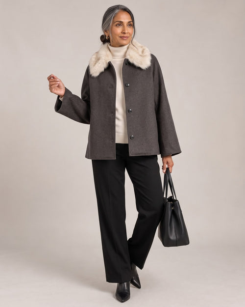 Faux Fur Collar Jacket worn by a model