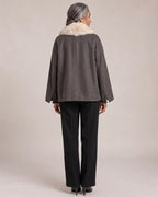 Faux Fur Collar Jacket worn by a model, back view