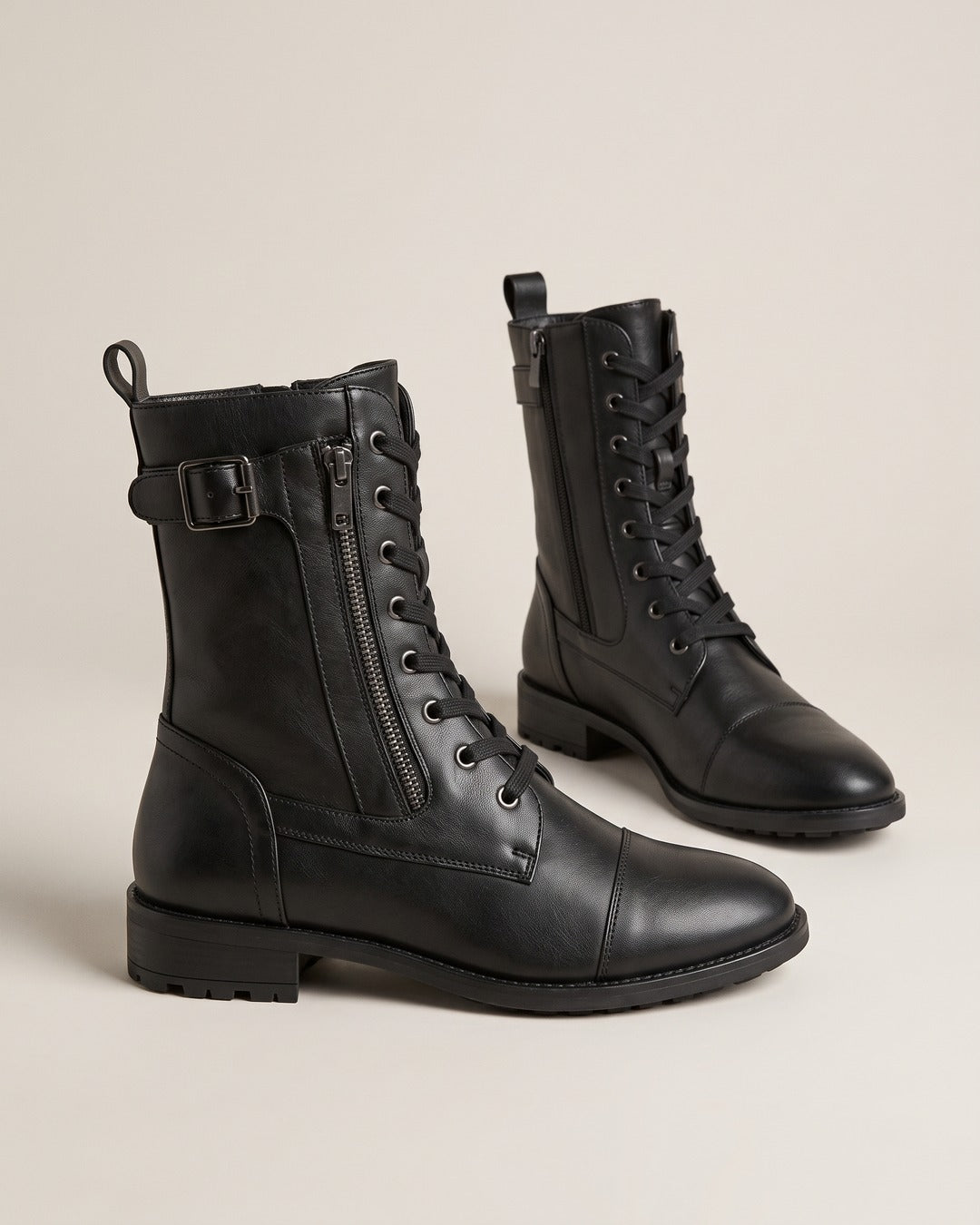Lace-Up Buckle Ankle Boot in Black, product photo