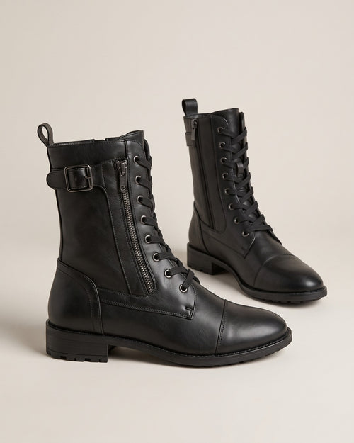 Lace-Up Buckle Ankle Boot in Black, product photo