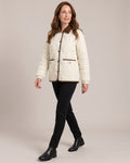 Quilted Puffer Jacket with Corduroy Collar worn by a model