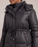Hooded Belted Puffer Jacket close-up detail
