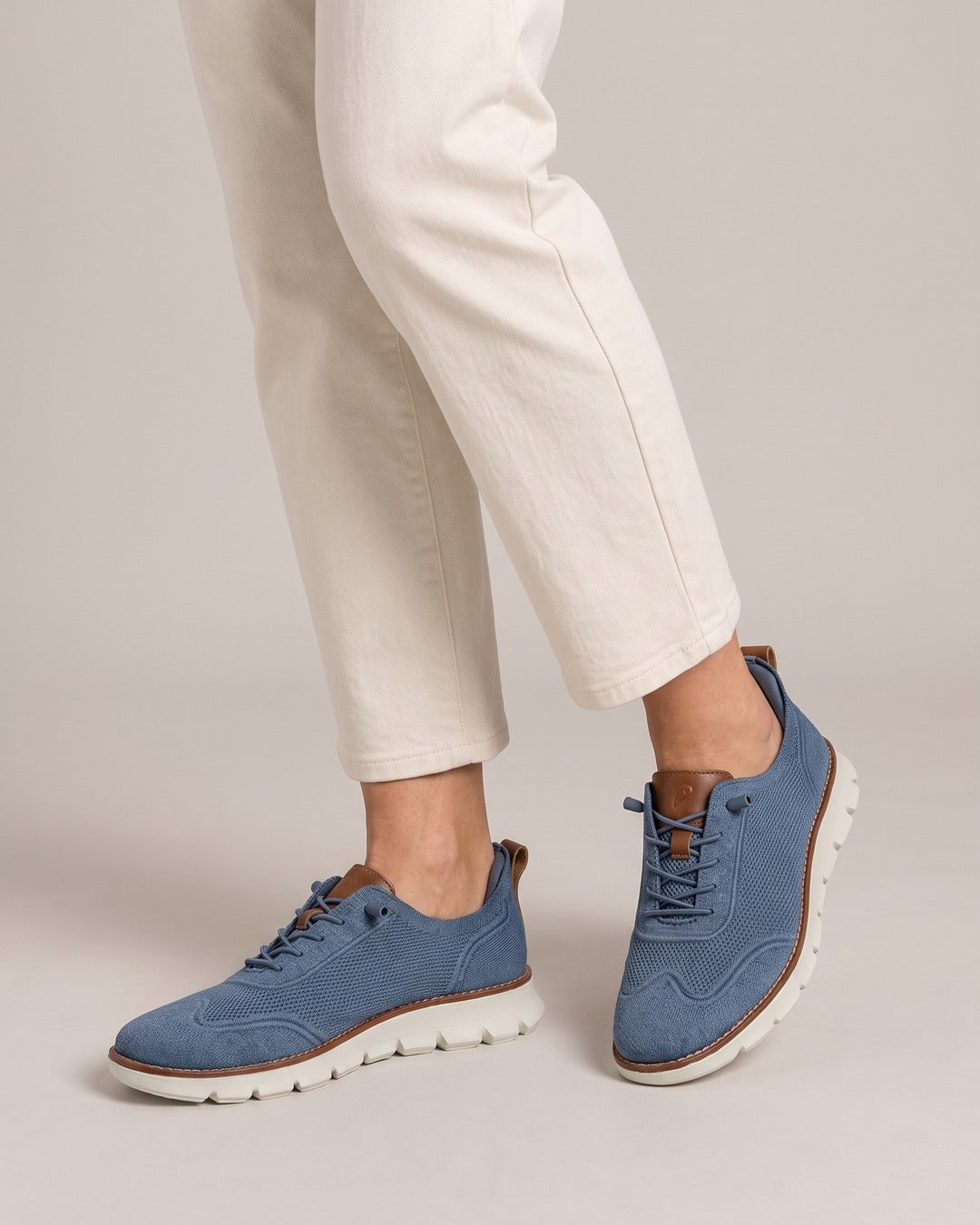 Hands-Free Slip-On Knit Shoe in Blue, worn
