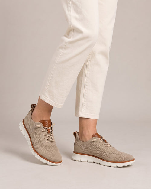 Hands-Free Slip-On Knit Shoe in Brown, worn