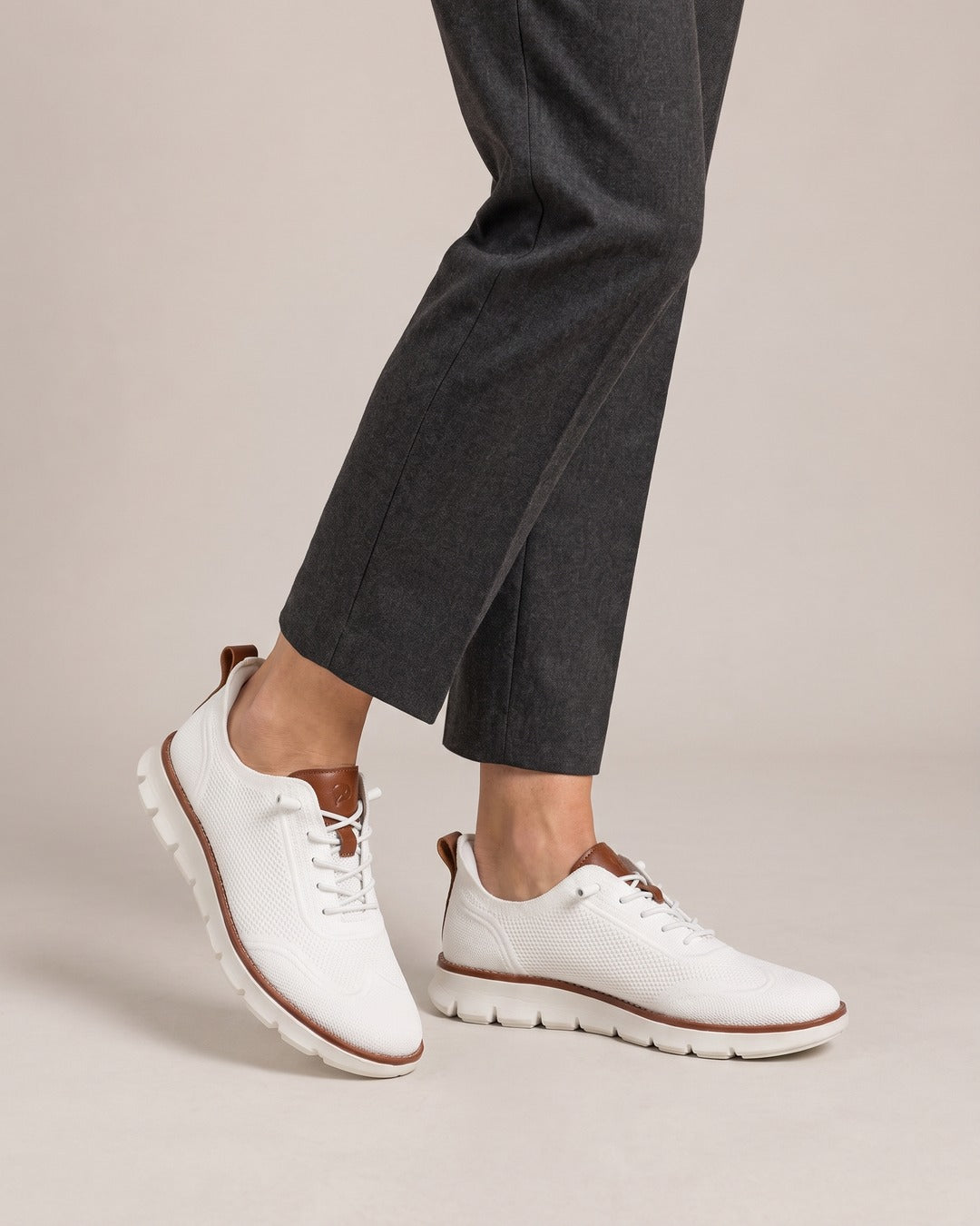 Hands-Free Slip-On Knit Shoe in White, worn