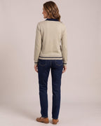 Isadora | Button-Placket Polo Jumper worn by a model, back view