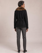 Belted Jacket with Faux Fur Collar worn by a model, back view