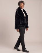 Faux Fur Jacket with Oversized Lapels worn by a model, side view