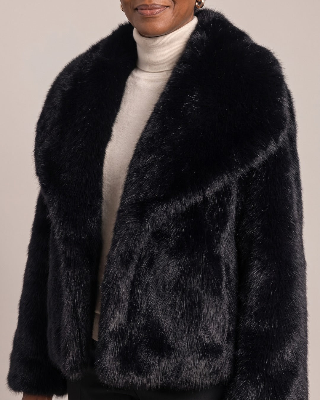 Faux Fur Jacket with Oversized Lapels close-up detail