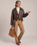 Belted Leather-Look Biker Jacket worn by a model