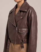 Belted Leather-Look Biker Jacket close-up detail