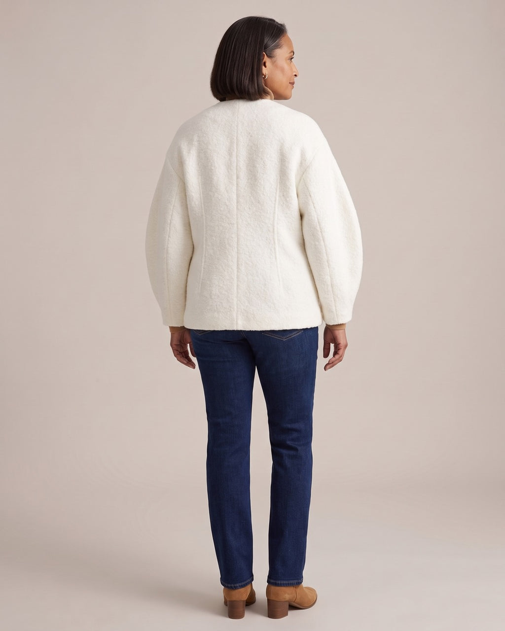 Bouclé-Effect Cocoon Jacket worn by a model, back view