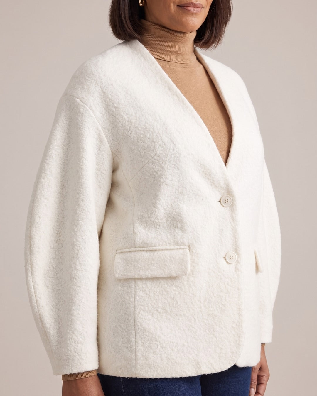 Bouclé-Effect Cocoon Jacket close-up detail