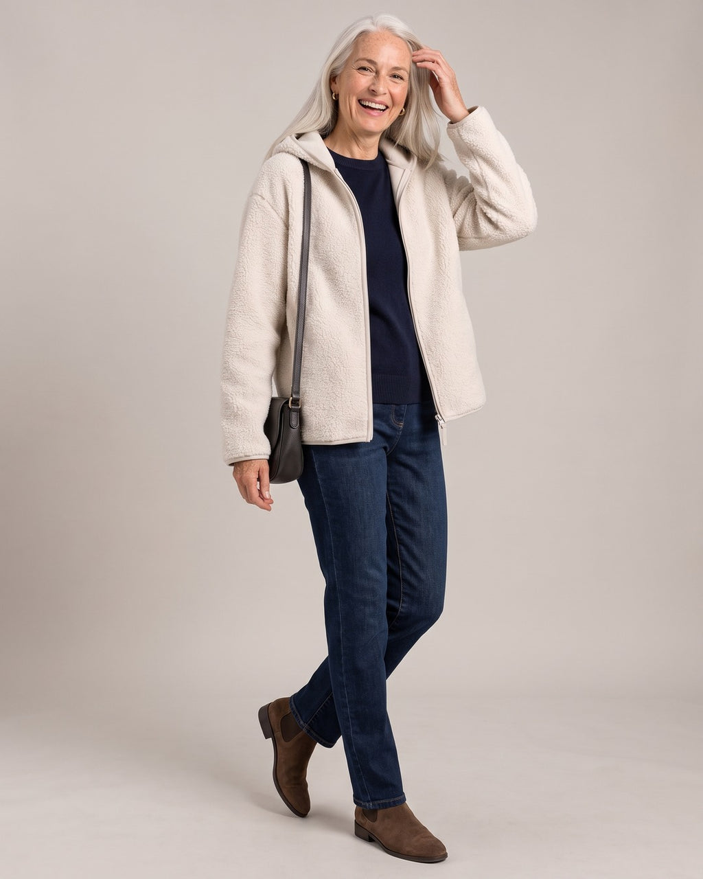 Hooded Teddy Zip Jacket worn by a model
