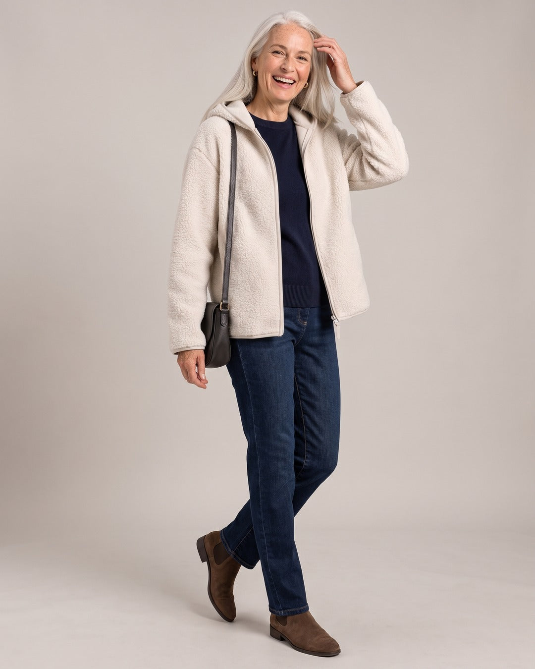 Hooded Teddy Zip Jacket worn by a model