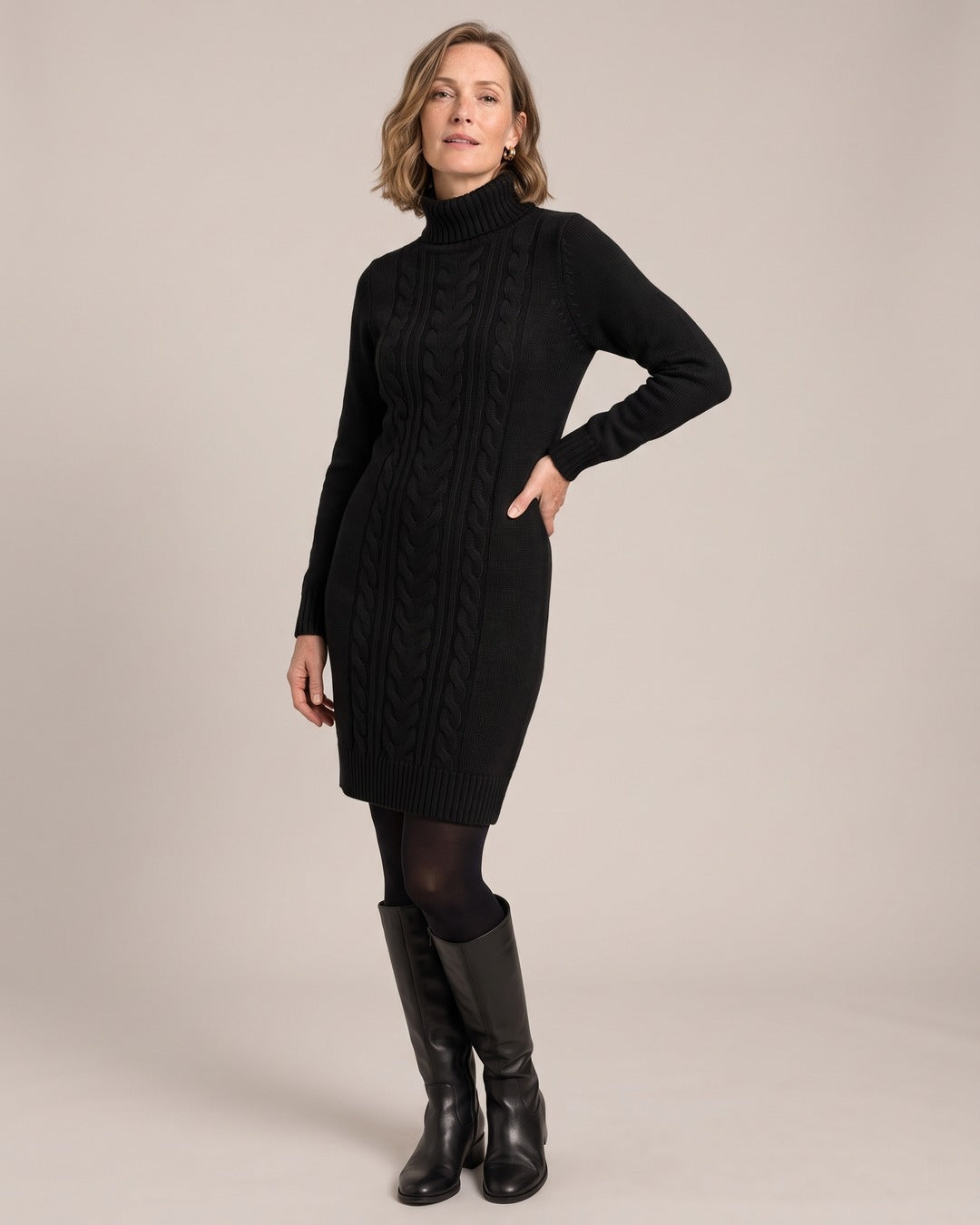 Roll-Neck Jumper Dress worn by a model