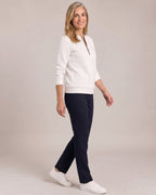 Cable-Embossed Half-Zip Sweatshirt worn by a model, side view