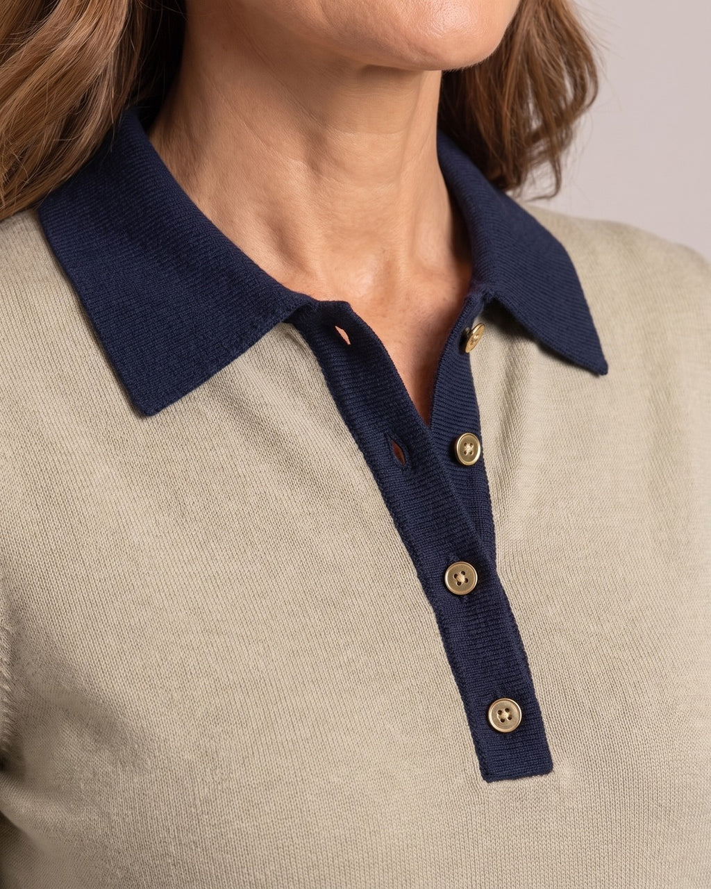 Isadora | Button-Placket Polo Jumper close-up detail