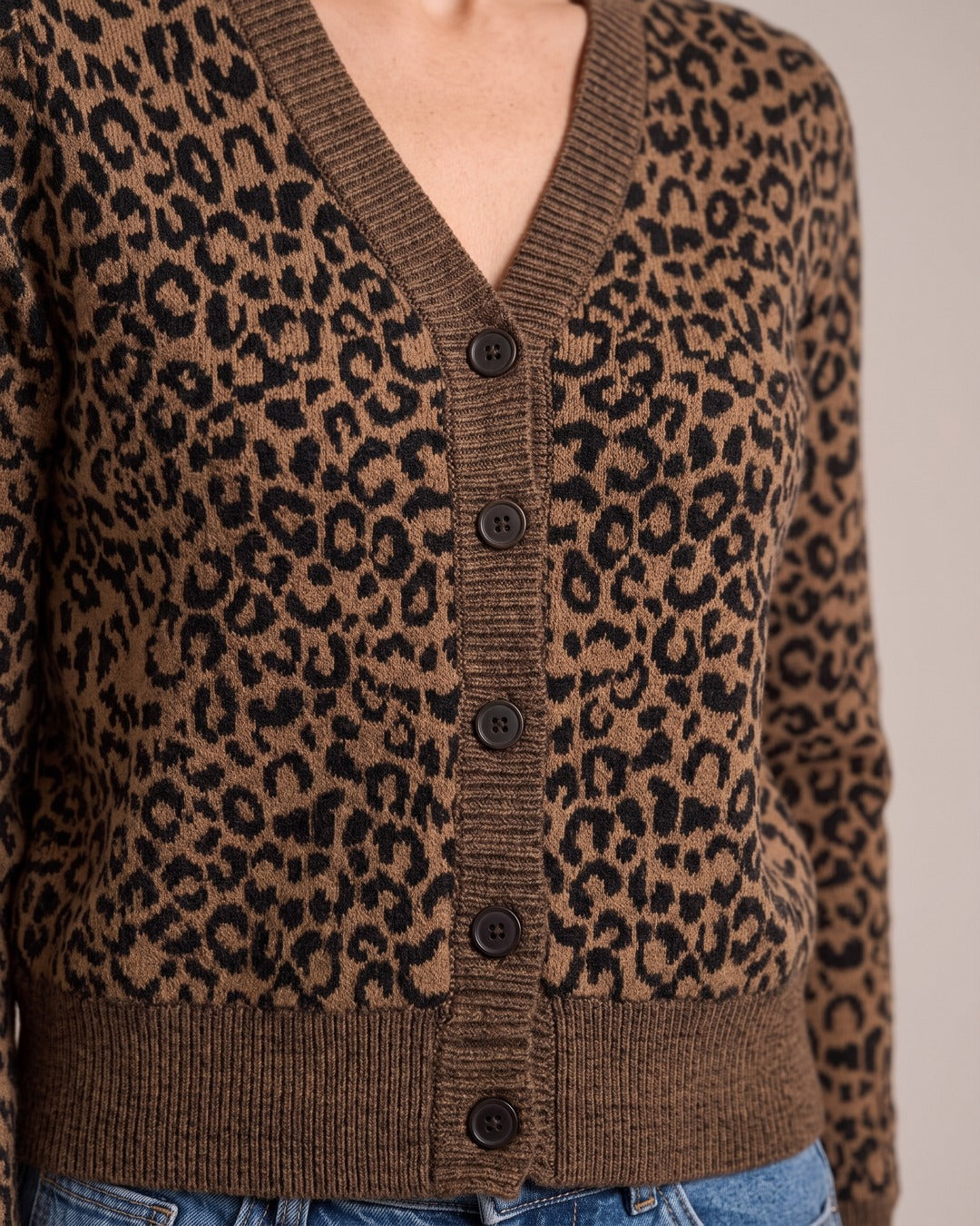 Molly | Leopard Knit Cardigan close-up detail
