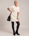 Knit Button-Front Mini Dress worn by a model