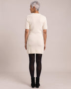 Knit Button-Front Mini Dress worn by a model, back view