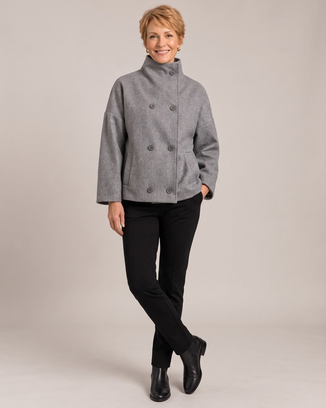 Funnel Neck Jacket worn by a model