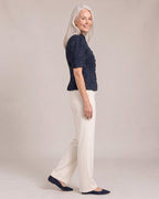 Short-Sleeve Tweed-Effect Jacket worn by a model, side view