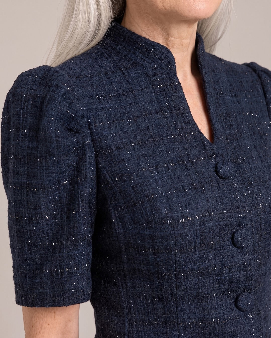 Short-Sleeve Tweed-Effect Jacket close-up detail