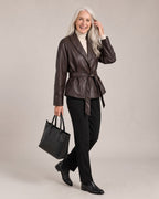 Leather-Look Tie-Waist Jacket worn by a model