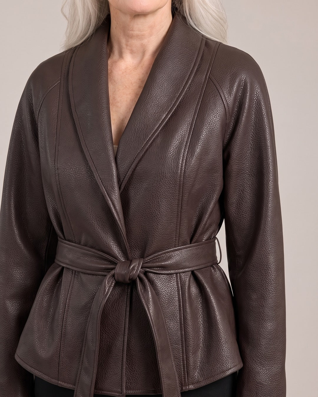 Leather-Look Tie-Waist Jacket close-up detail