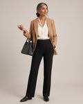 High-Waist Button-Front Straight Trousers worn by a model
