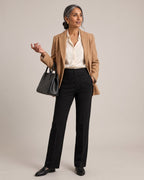 High-Waist Button-Front Straight Trousers worn by a model