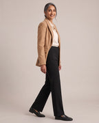 High-Waist Button-Front Straight Trousers worn by a model, side view