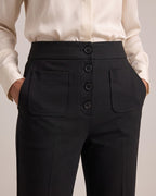 High-Waist Button-Front Straight Trousers close-up detail