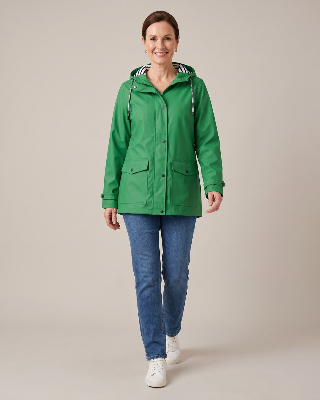 Hooded Trench Coat worn by a model
