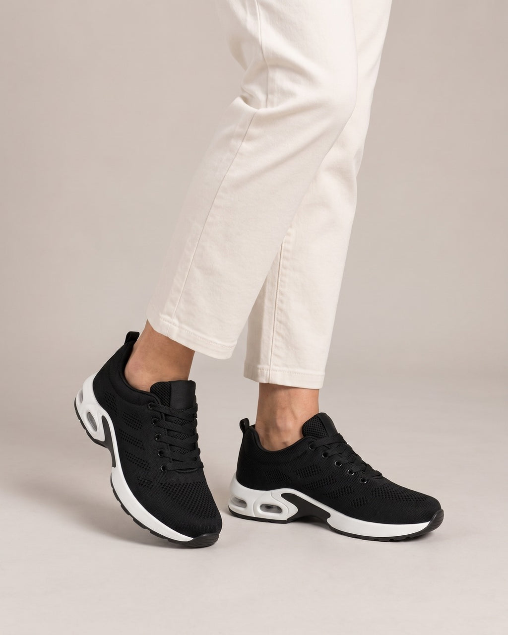 Breathable Mesh Comfort Trainer in Black, worn